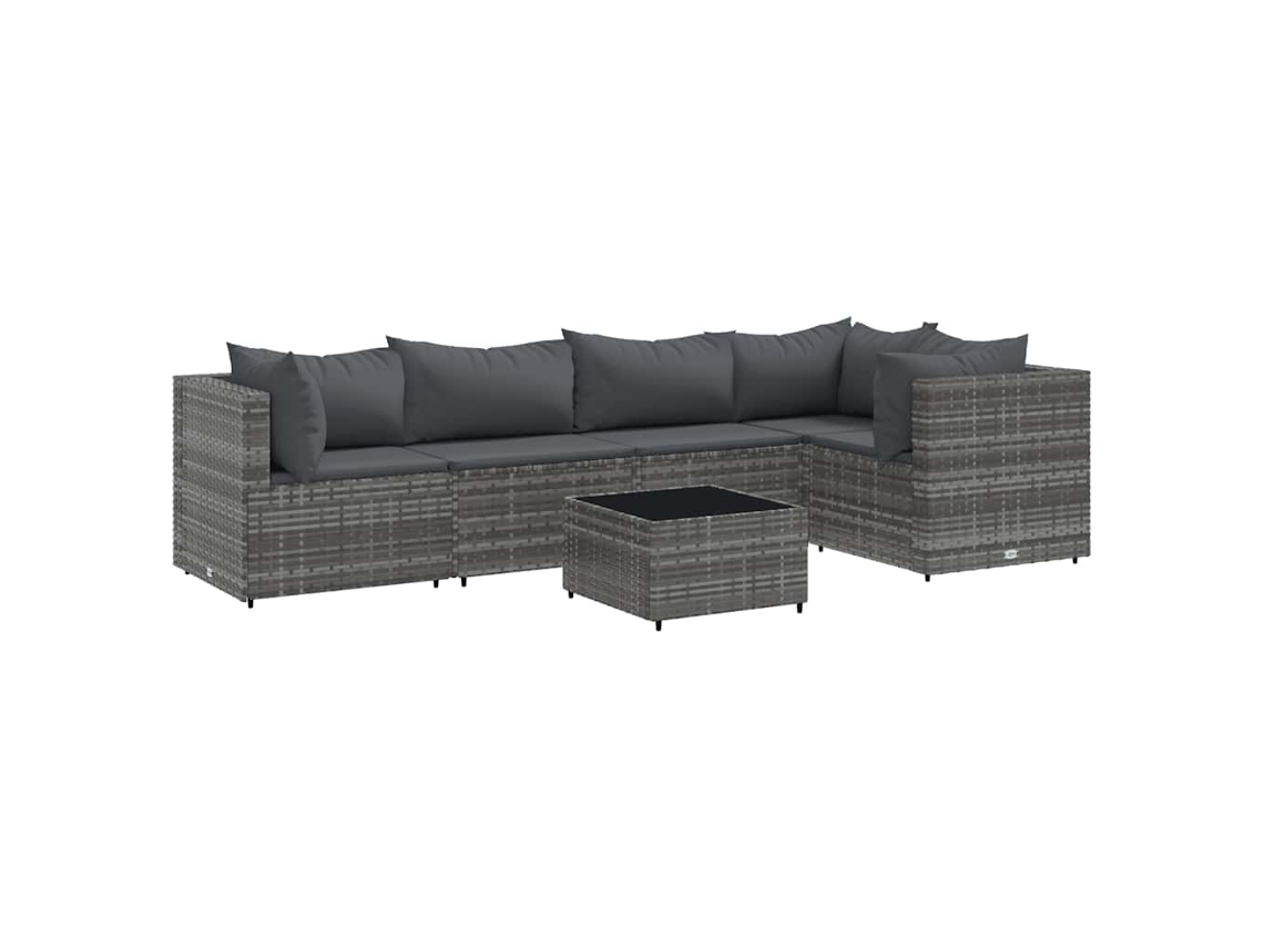 6 Pcs Conjunto Lounge de Jardim C/ Almofadões Vime Pe Cinzento MAISON EXCLUSIVE