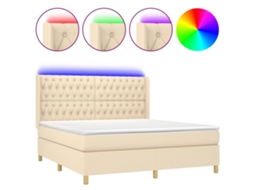 Cama Box Spring com Colchão e Led Tecido Cor Creme MAISON EXCLUSIVE (160x200 cm)