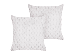 Conjunto De 2 Almofadas Decorativas Beliani Purslane De Pelo Sintético Branco 43x43x10