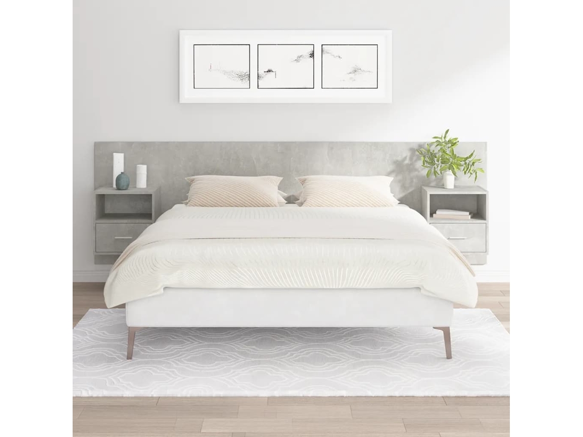 Vidaxl Cabeceira De Cama Com Armários Madeira Processada Cinza Cimento