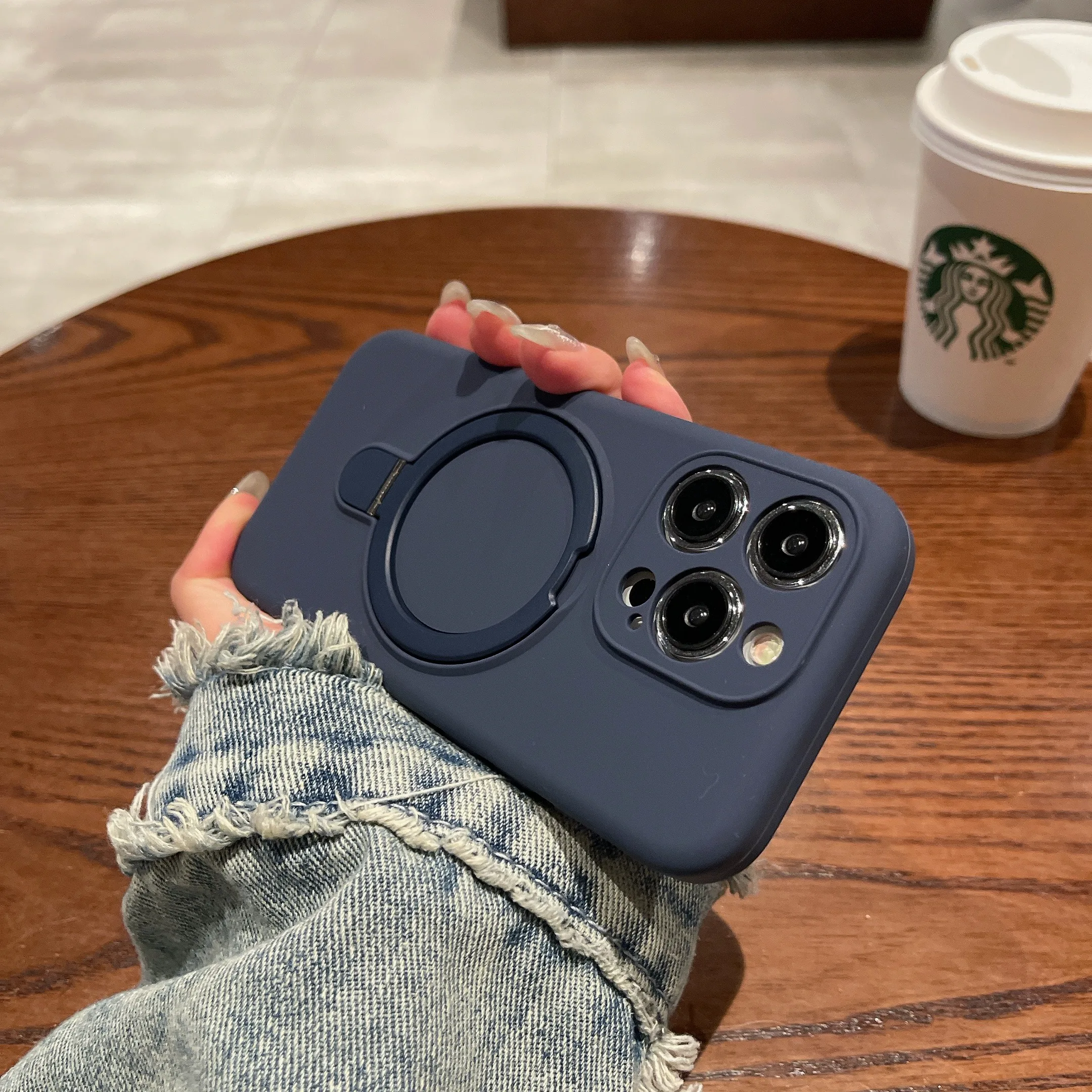 Capa De Celular Com Suporte Magnético Em Silicone Líquido (azul Para Iphone 12)
