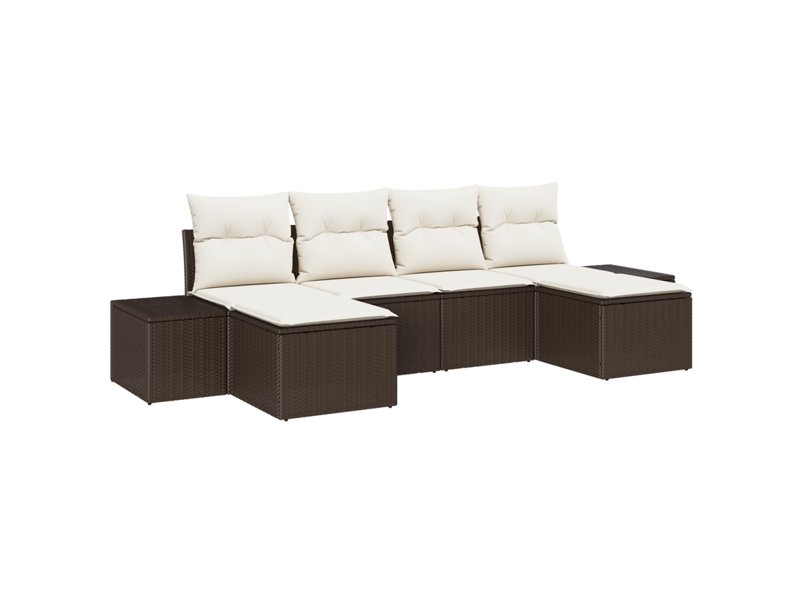 Conjunto 6 Conjunto De Sofá De Jardim Vidaxl Castanho Vime Pe (294 X 117 X 69 Cm)
