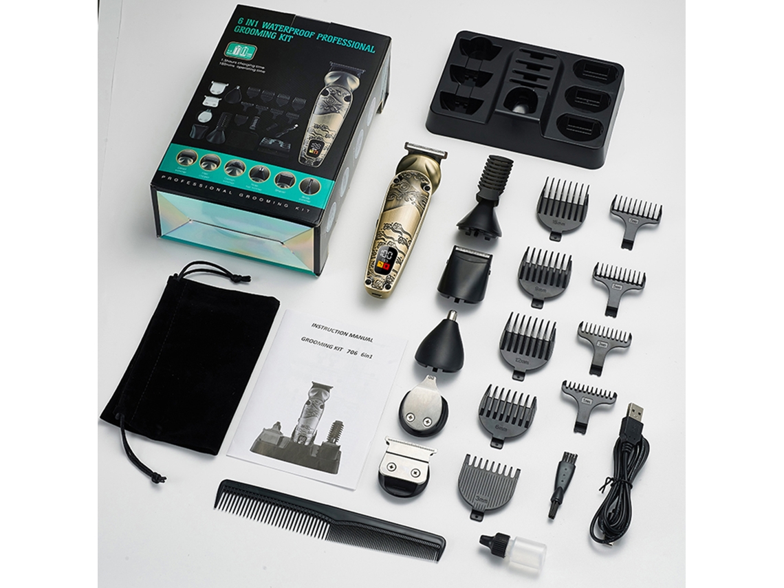 2026 kit de Cortador de Pelo Eléctrico 6 em 1 para Homem com 6 Lâminas e Tela Lcd, 7000rpm