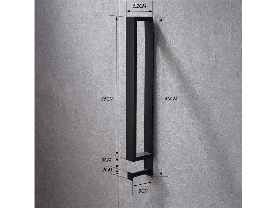 Toallero de acero inoxidable Lolypot, sin taladros, autoadhesivo, con ganchos para baño (negro, 50 cm)