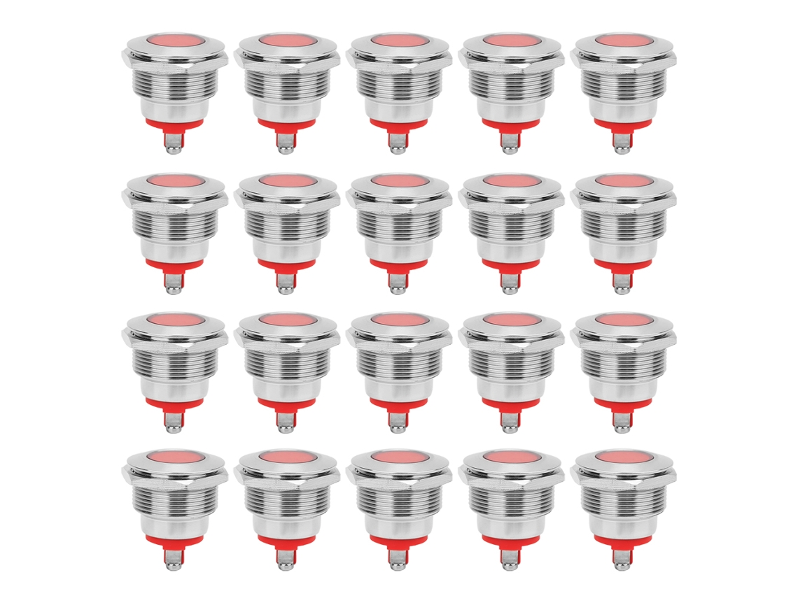 20pcs Luz Indicadora Led De Alerta Metal Bem-22c Ip68 À Prova D'água 22mm Vermelha 24v Para Automóveis