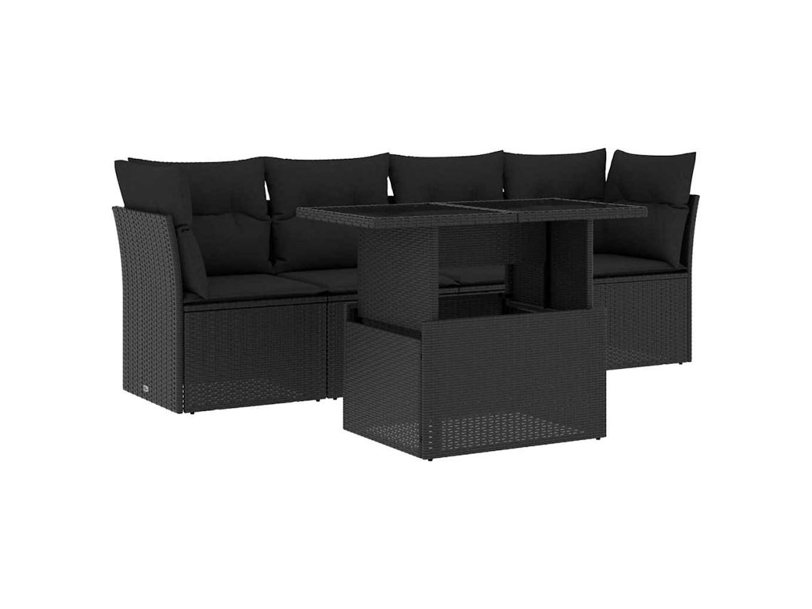 Vidaxl 5 Pcs Conjunto Sofás De Jardim Com Almofadões Vime Pe Preto