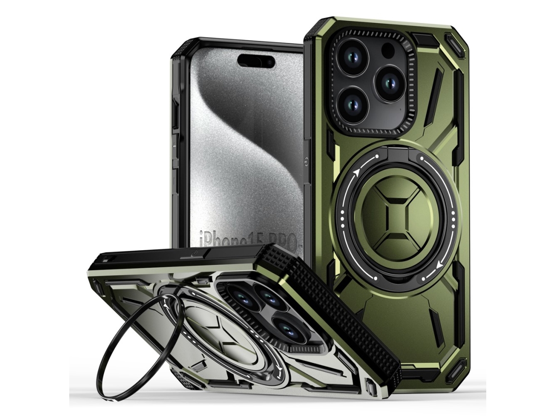 Suporte Casa Magsafe Exército Para Iphone 15 Pro Pele Sintética Verde