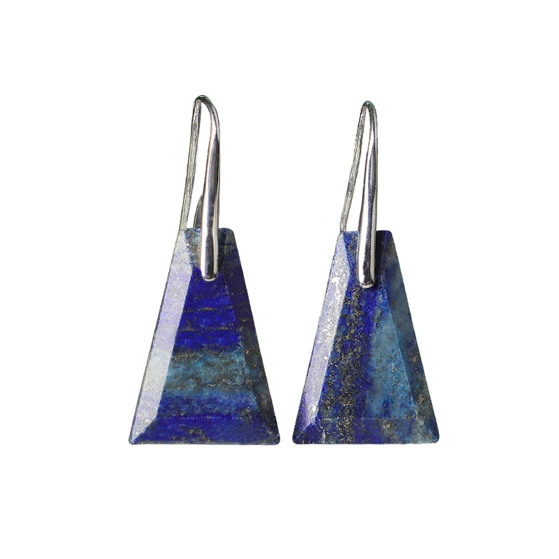 Brincos Exclusivos em Formato de Gota Trapezoidal de Lápis lazúli, Brincos de Pedra Terapêutica para Mulheres MDUG (prateado)