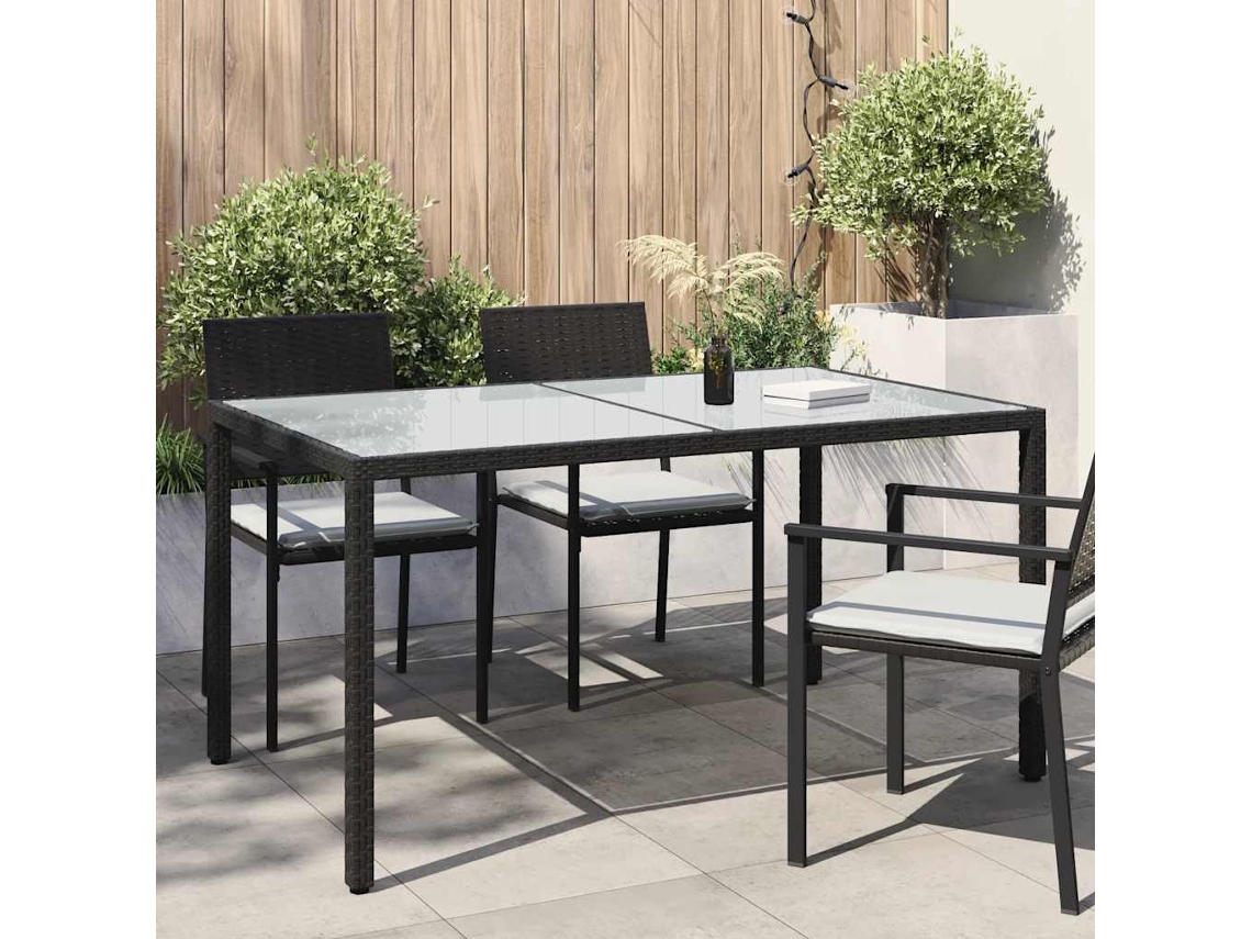 Vidaxl Mesa De Jardim 150x90x75 Cm Vidro Temperado E Vime Pe Preto
