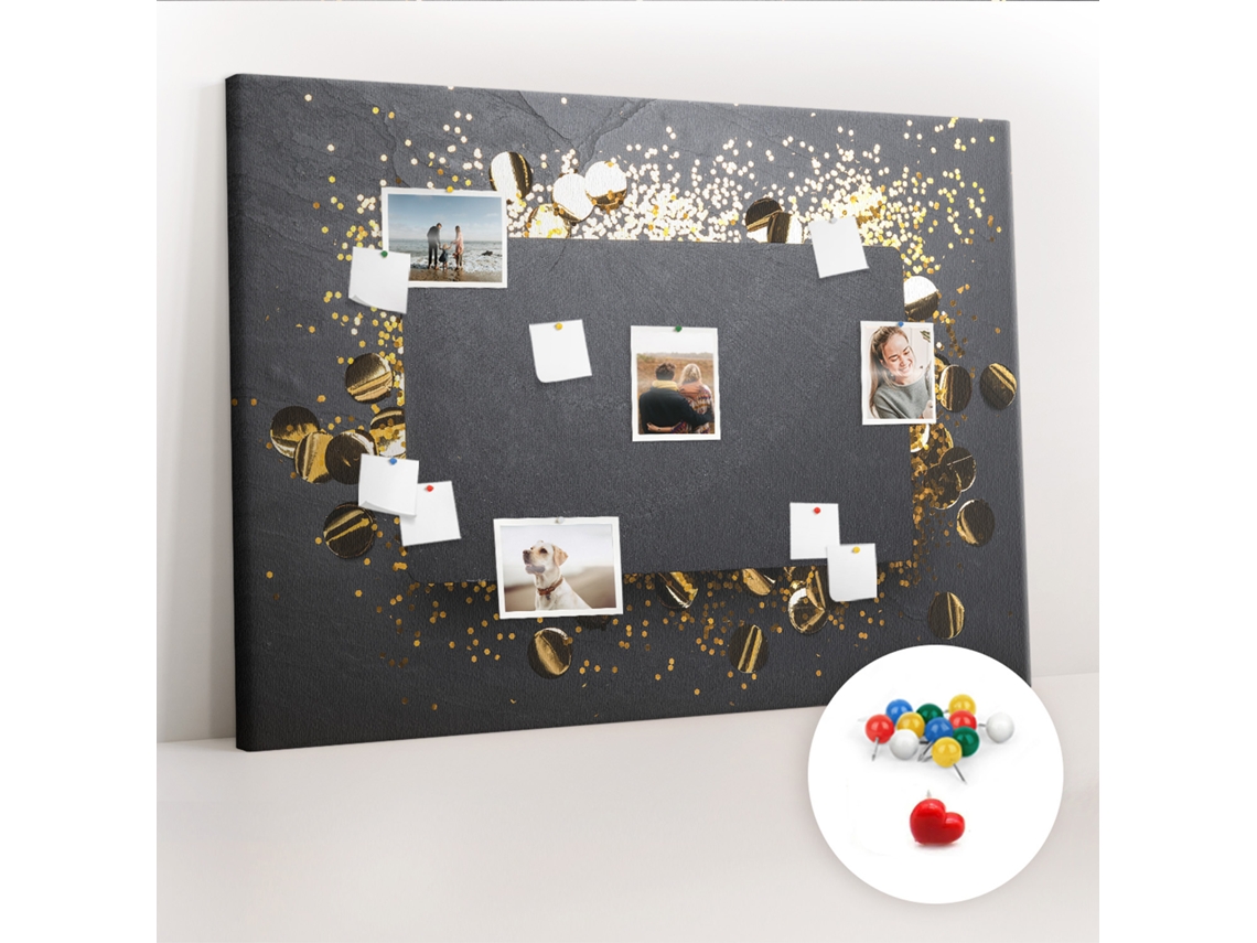 Quadro De Cortiça Com Impressão Confetes Dourados Para O Corredor Espelharte (140x100 Cm)