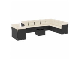 Conjunto 11 sofás de jardim c/ almofadões VIDAXL vime PE preto