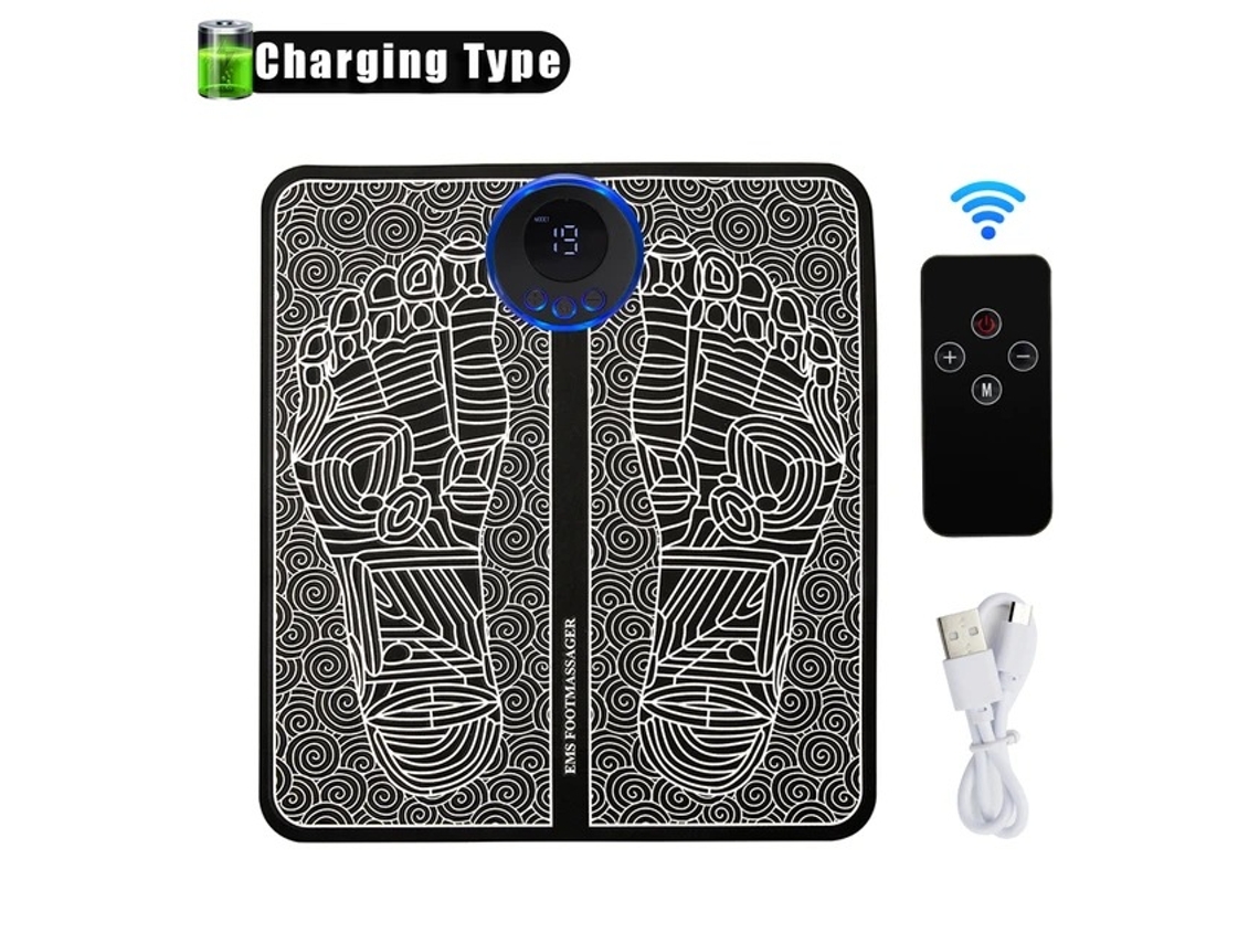 Lurelia Tapete Massageador Ems Para Pés, 8 Modos, 19 Níveis, Usb, Controlo Remoto, Relaxamento Muscular, Recuperação