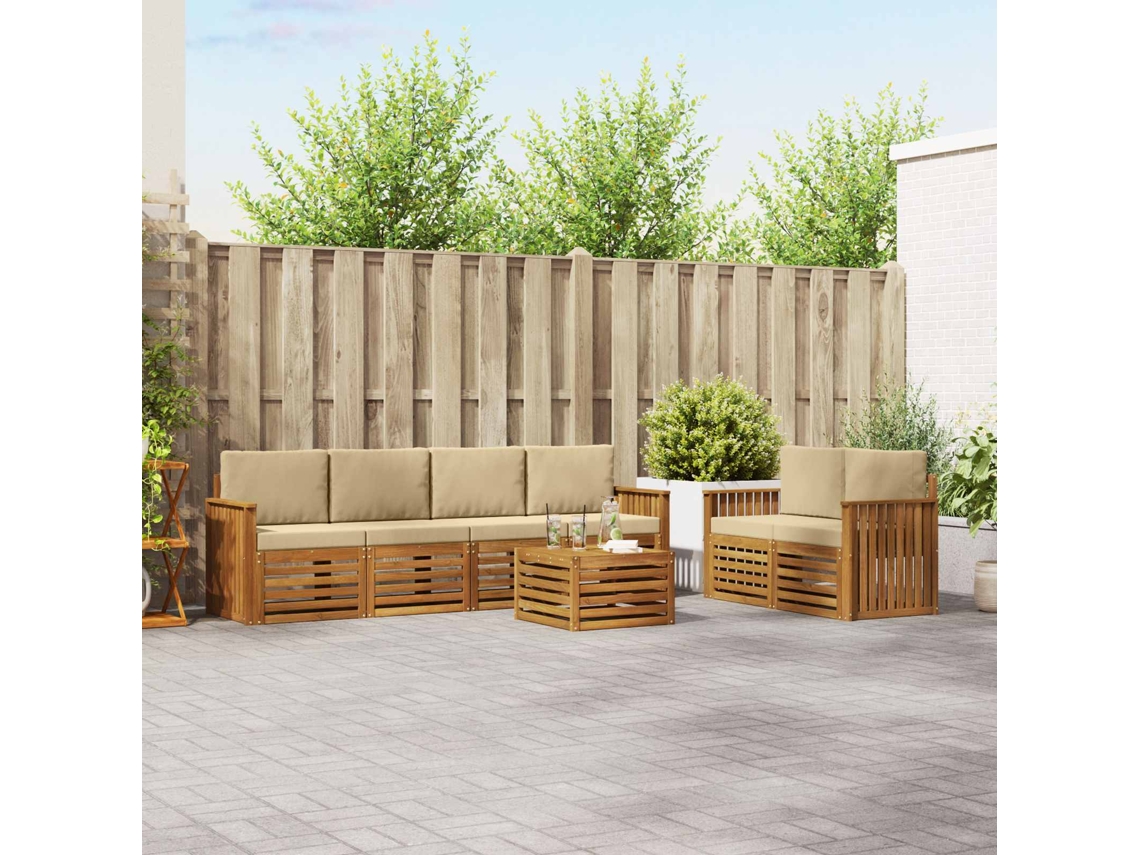 Vidaxl Conjunto De Sofás Para Exterior 7 Unid. Natural E Bege