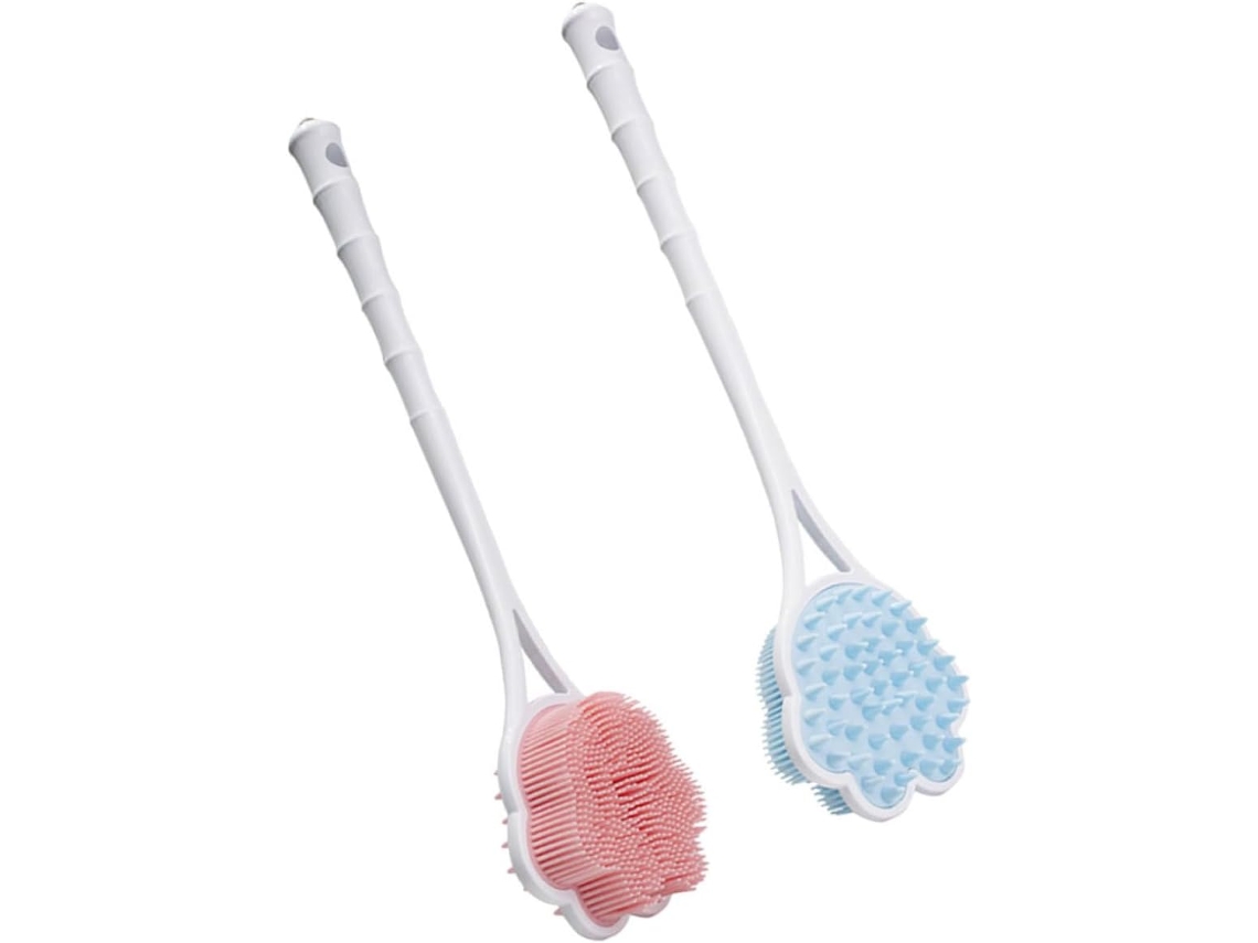 Conjunto De 2 Escovas Banho Silicone Com Cabo Longo Ounona, Cerdas Macias E Esferas De Massagem, Cores Pastel