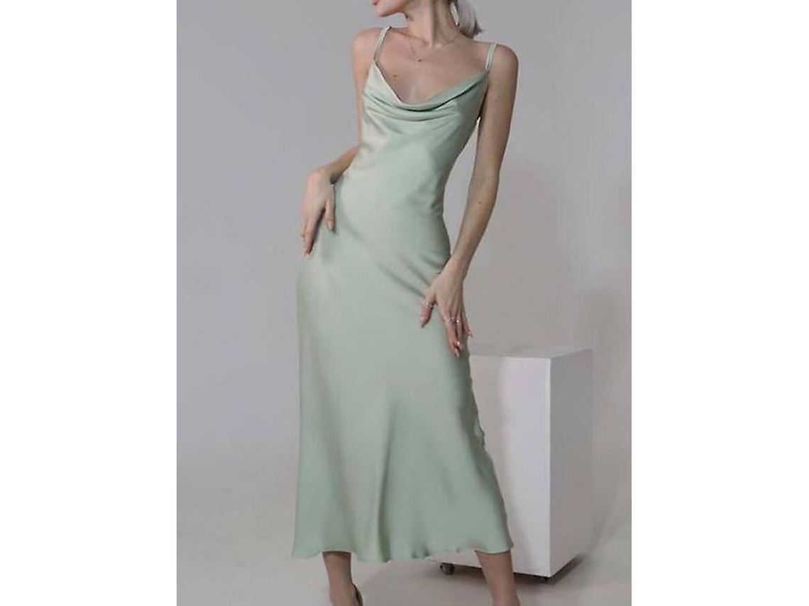 Vestido de cetim Fasst, sem mangas, com gola V, longo, elegante, primavera/verão, S/MARCA