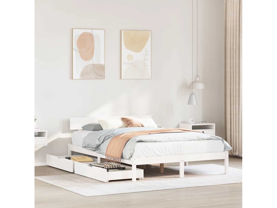 Vidaxl Cama Sem Colchão 120x190 Cm Madeira De Pinho Maciça Branco