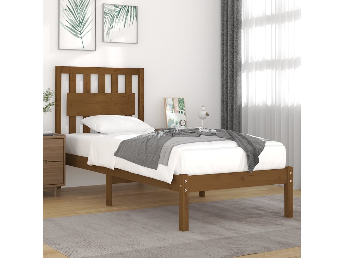 Estrutura De Cama 100x200 Cm Pinho Maciço Castanho Mel
