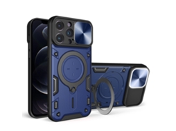 Suporte Casa Slide Câmara Para Iphone 12 Pro Pele Sintética Azul
