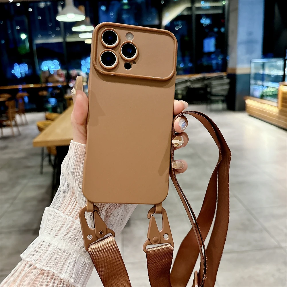 (marrom, Iphone 16e) Capa De Celular Elegante E Macia Em Silicone Com Cordão Ajustável Para Proteção Transversal.