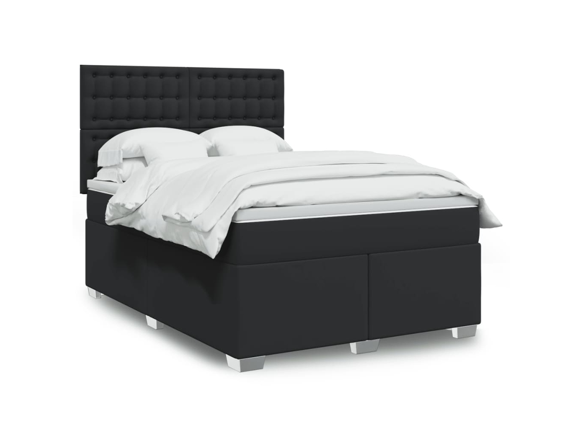 Vidaxl Cama com Molas/colchão 160x200 Cm Couro Artificial Preto