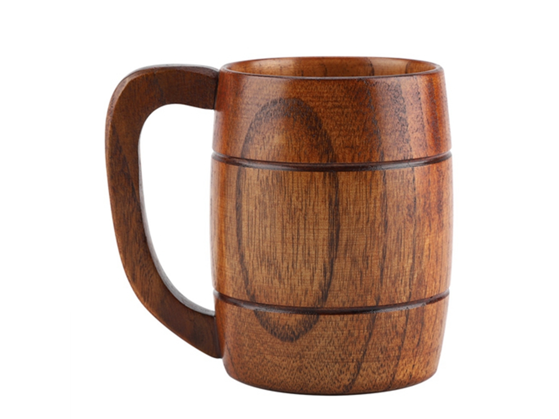 Caneca de Cerveja Retrô de Madeira Natural com Alça, Clássica AQUAFORGE