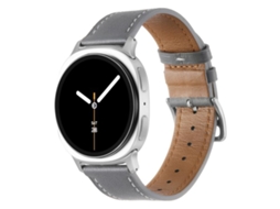 Bracelete Para Samsung Galaxy Watch 8 / 8 Classic - Couro Genuíno Com Fivela Prateada Em Aço Inoxidável - Cinza