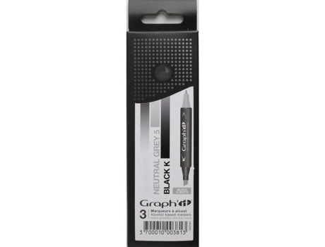 Conjunto de 3 marcadores de álcool Graphit - Gradiente preto e branco - Graphit