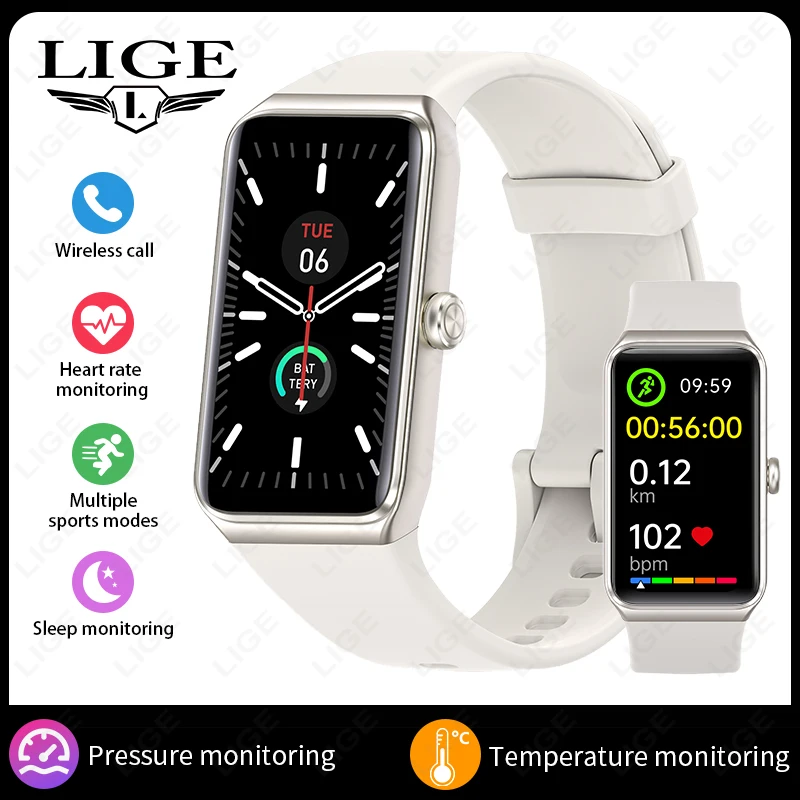 Smartwatch HD de 1,47 polegadas, termômetro, monitor de saúde, à prova d'água, compatível com Android, branco