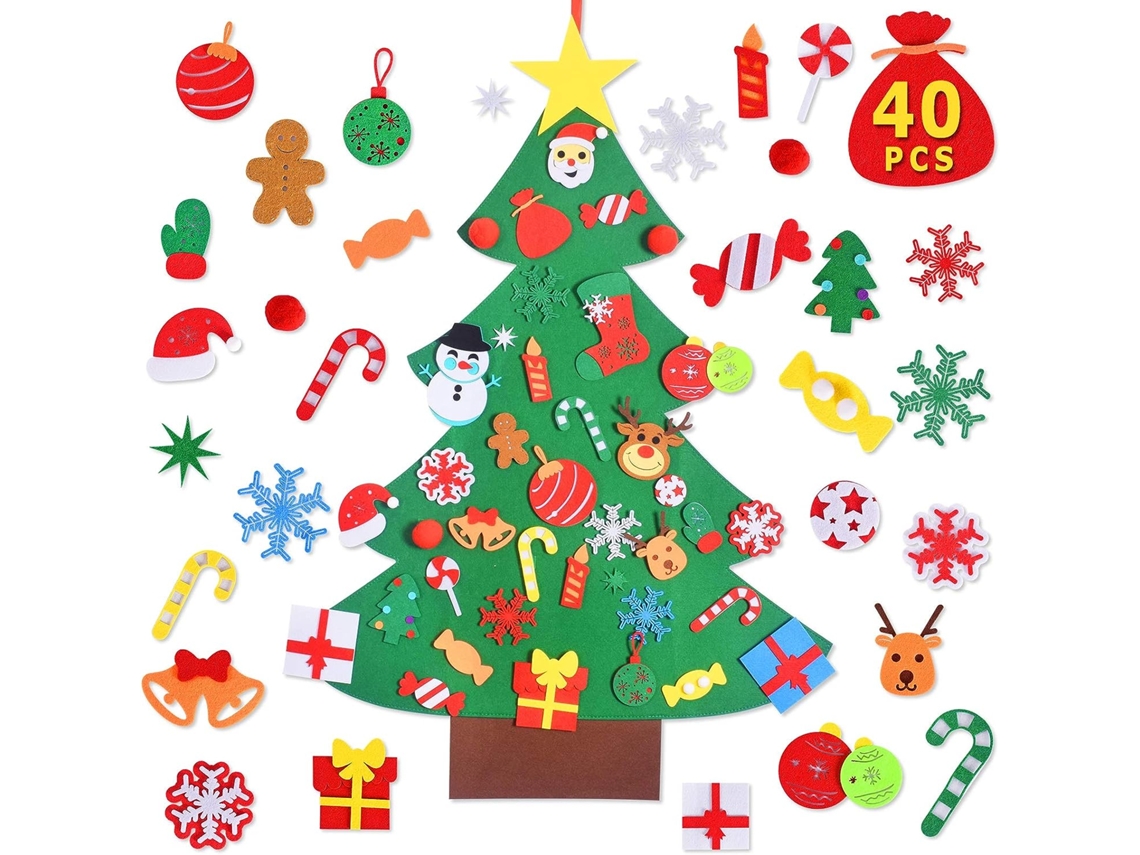 Conjunto de Árvore de Natal de Feltro Faça Você Mesmo com 40 Peças de Enfeites para Pendurar na Parede Kits de Artesanato de Feltro para Crianças