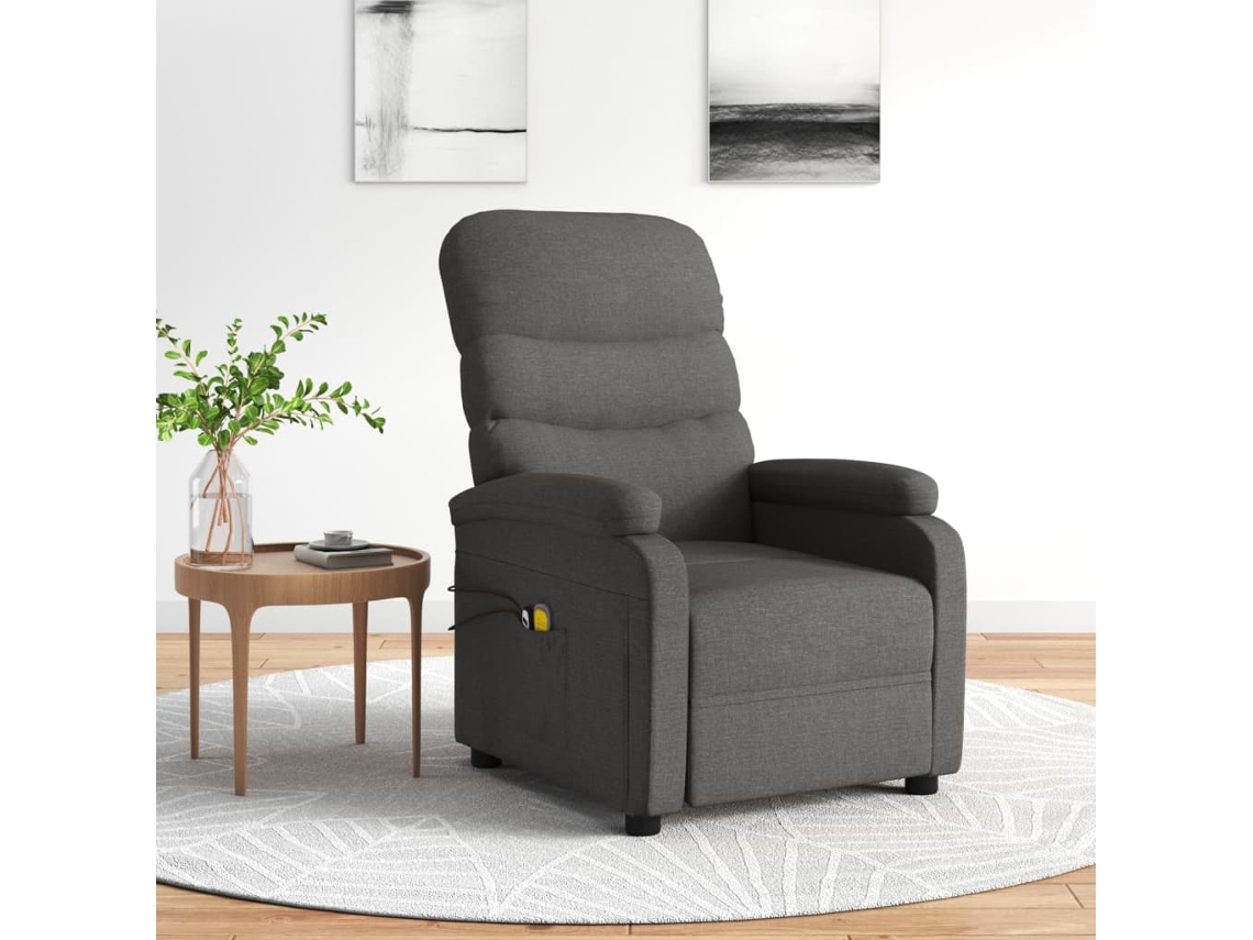 Vidaxl Poltrona De Massagens Elétrica Tecido Cinza-escuro