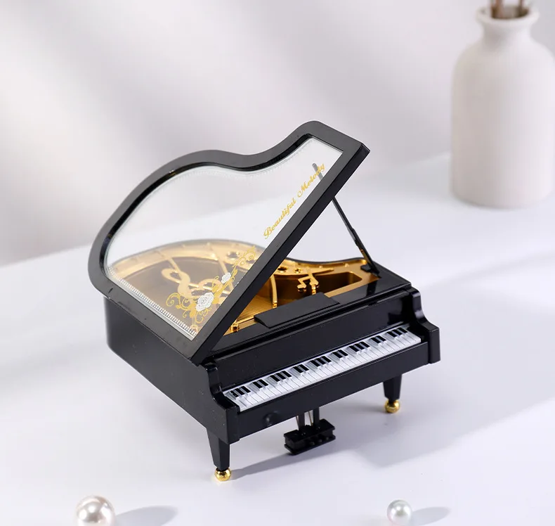 Caixa de Música Criativa em Formato de Piano, Caixa de Música Clássica Romântica para Piano MDUG (preto 1)
