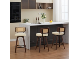 Conjunto 3 Banquetas Vime Giratórias Nogueira Bege 66cm