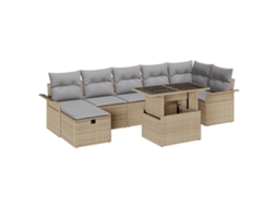 Conjunto 8 Conjunto De Sofá De Jardim Vidaxl Bege Vime Pe (100 X 55 X 73 Cm)