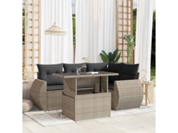 Vidaxl 5 Pcs Conj. Sofás Jardim C/ Almofadões Vime Pe Cinzento-claro