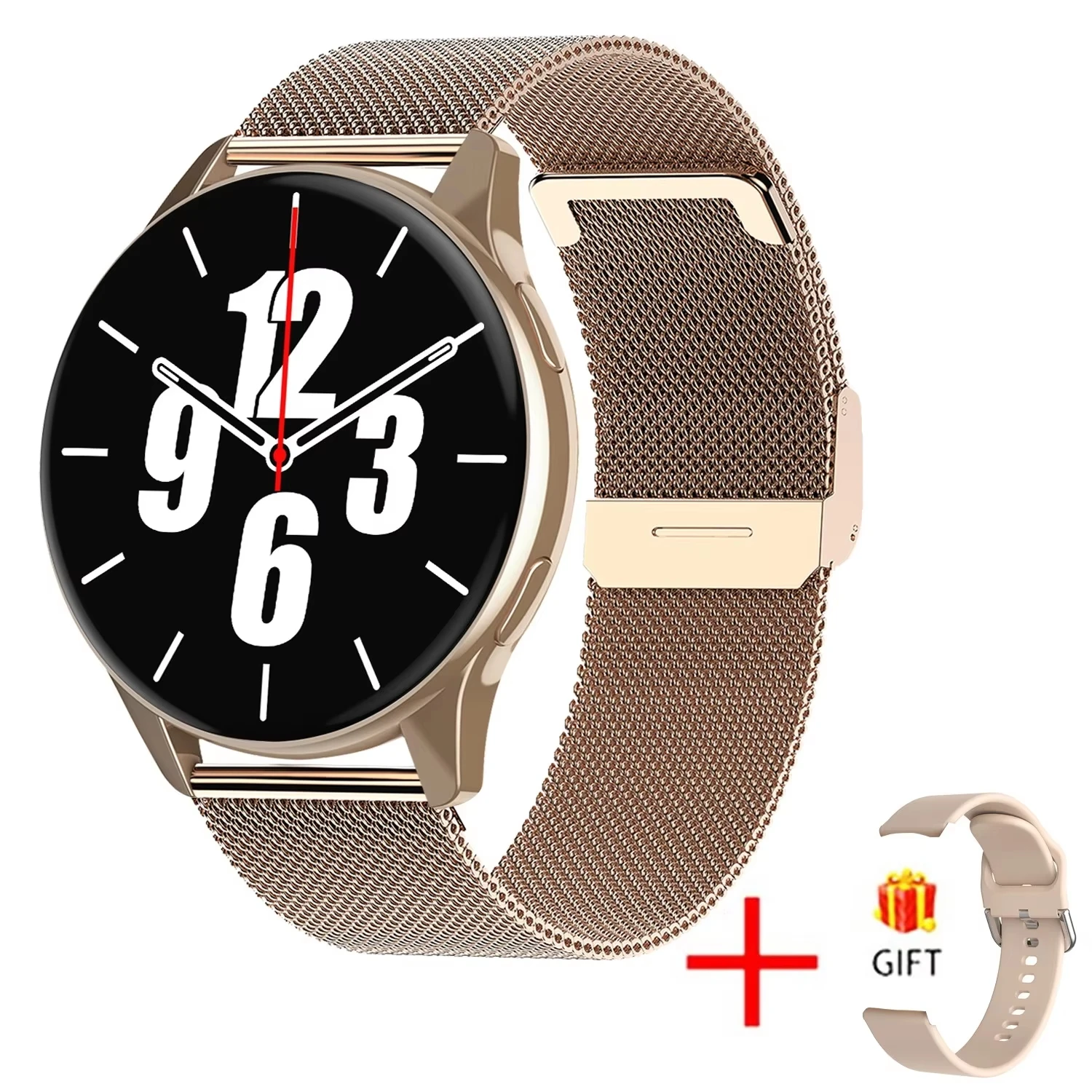 (pulseira De Malha Dourada) Smartwatch Com Monitoramento De Frequência Cardíaca E Pressão Arterial, Chamadas Via Bluetooth E À Prova D'água.