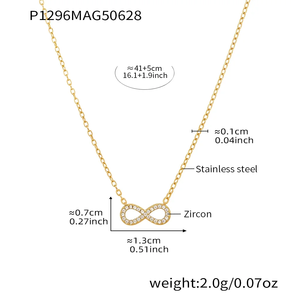 Colar Com Pingente Em Formato De 8 Em Aço Inoxidável Dourado Com Zircônia Brilhante
