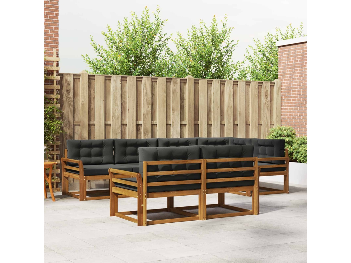Vidaxl Conjunto De Sofás Para Exterior 8 Unid. Natural E Antracite