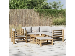 Vidaxl 8 Pcs Conj. Lounge De Jardim Bambu C/ Almofadões Cinzento-claro