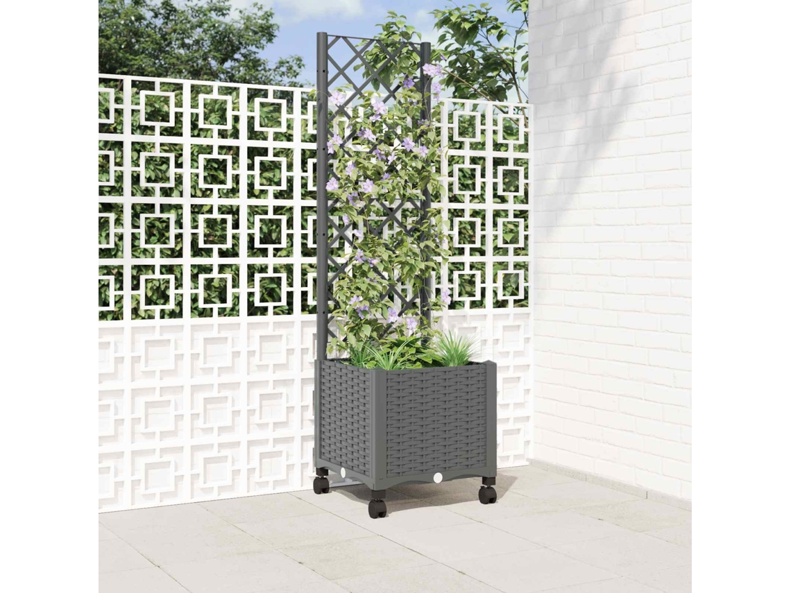 Vidaxl Vaso De Jardim Com Treliça E Rodas Cinzento-claro Pp