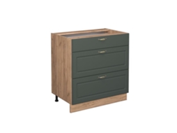 Armário de cozinha Fame-Line, 80 cm com 3 gavetas, PT Antracite, Country Gold Green, Vicco