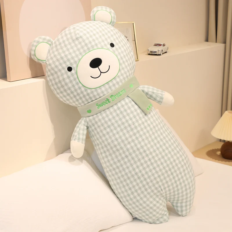 Almofada Longa Macia para Adultos com Estampa de Urso e Cachecol MDUG (verde 70cm)
