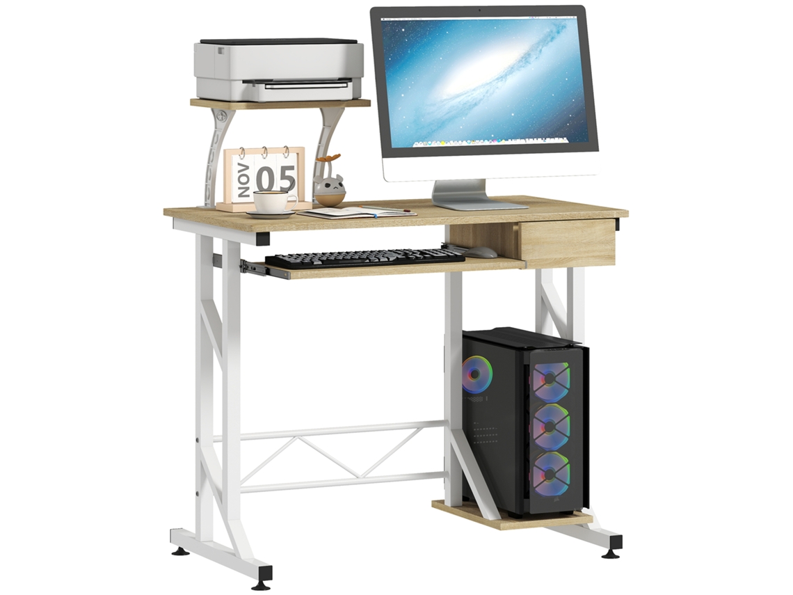 Desk Table Study Table With Keyboard Tray And Drawer Computer Table For Office 90x50x100 Cm Oak