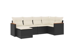 Conjunto Sofás de Jardim 6 Pcs com Almofadões Vime Pe Preto MAISON EXCLUSIVE (6 pcs)