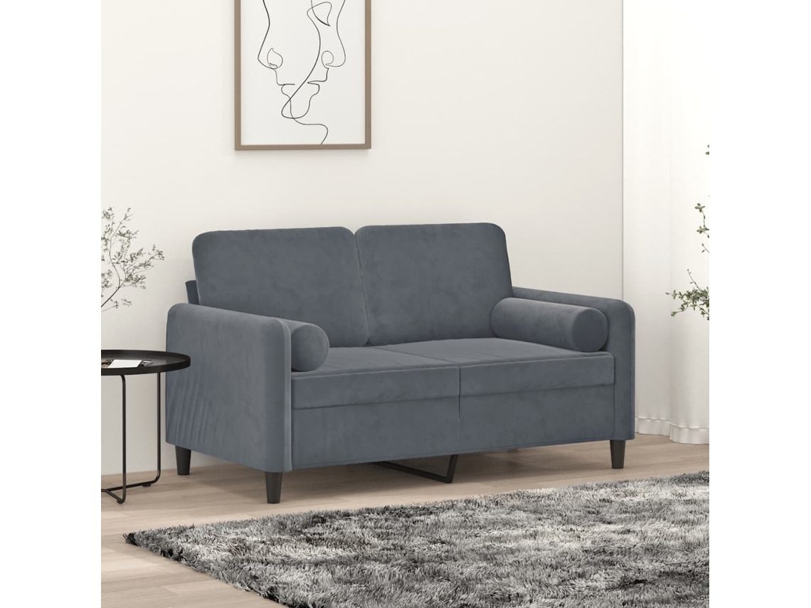 Vidaxl Sofá 2 Lug. C/ Almofadas Decorativas 120 Cm Veludo Cinza-escuro