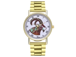 Reloj De Pulsera Moda Con Patrón Capricornio Y Correa De Acero Dorado Para Mujer Y Hombre