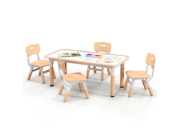 Conjunto Infantil NORTHIO com mesa, 4 cadeiras, tampo para desenho e altura regulável, natural