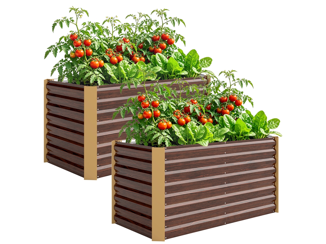 Conjunto Elevado de 2 Canteiros. Plantador. Extra Profundo. Metal. 120 X 60 X 60 Cm Marrom Ge