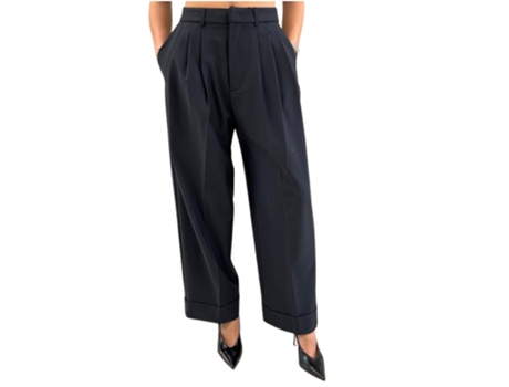 Calças De Mulher Meimeij Pences Gamba Larga Lã Preto (44)