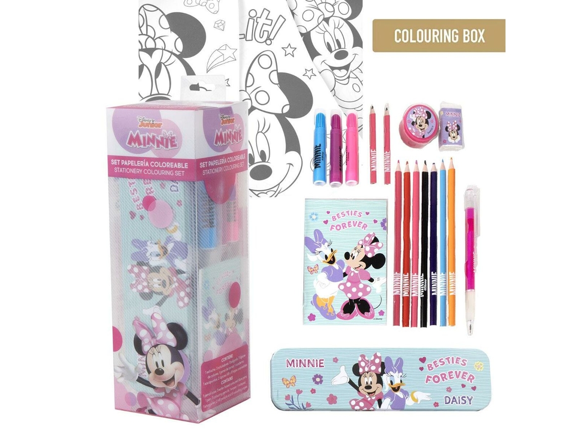 Conjunto de papelaria Minnie Mouse rosa