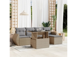 Vidaxl 6 Pcs Conjunto De Sofás P/ Jardim Com Almofadões Vime Pe Bege